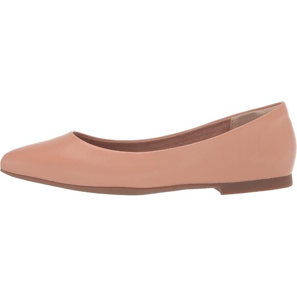 Womens Light Camel Faux Leather Closed Pointed-Toe Low Heel Slip On Ballet Shoes - Picture 6 of 9